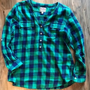 Old Navy green and navy plaid shirt